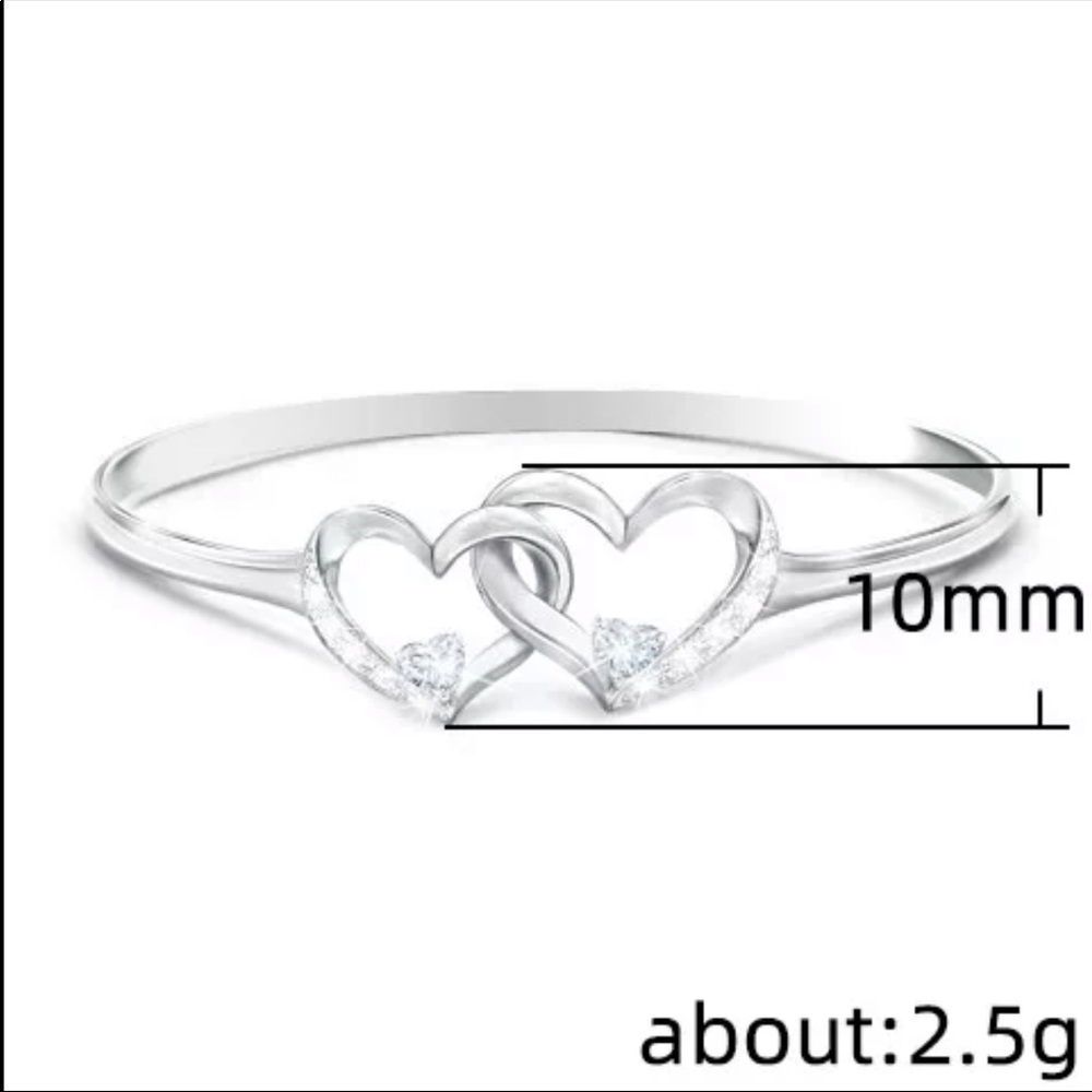 New Fancy 925 Silver Two Hearts Forever CZ Ring - Picture 2 of 4
